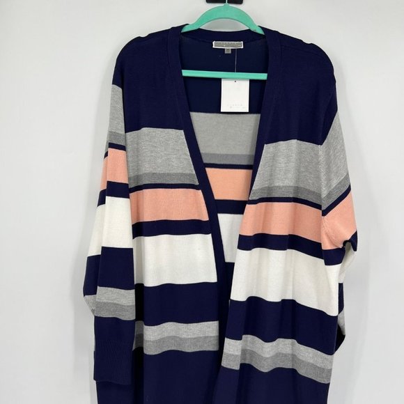 Liquid multi stripe long line Duster Sweater Open cardigan plus size 3X - Picture 6 of 16